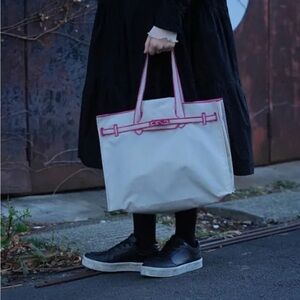Elegant Cream Tote with Pink Trim